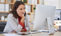 bored woman looking at web design